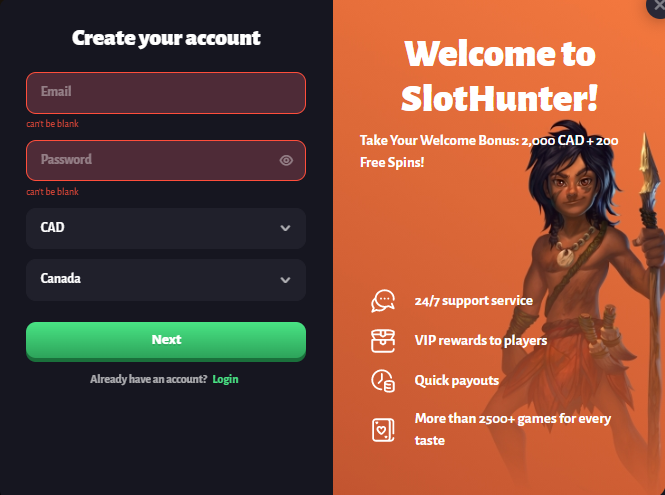 slothunter casino login and register